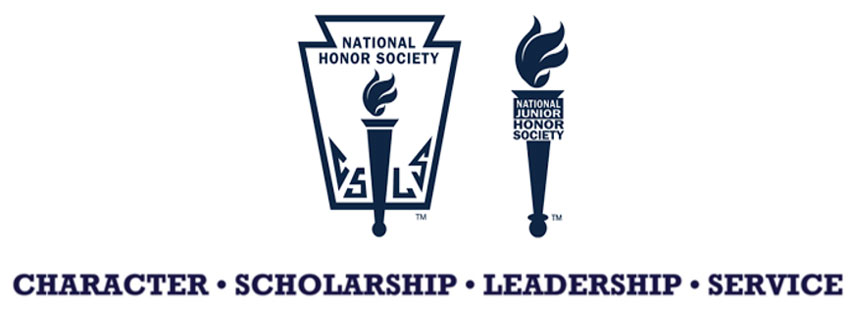 National Honor Society and National Junior Honor Society logos above the words Character, Scholarship, Leadership, Service